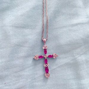 Pink/Purple gemstone cross necklace